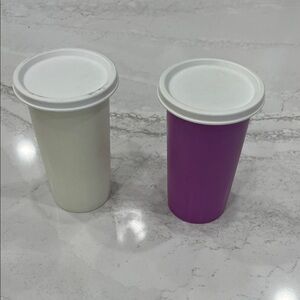 Set of Two White and Purple Tumblers